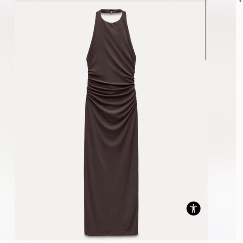 Zara Brown Maxi Halter Dress Open Back